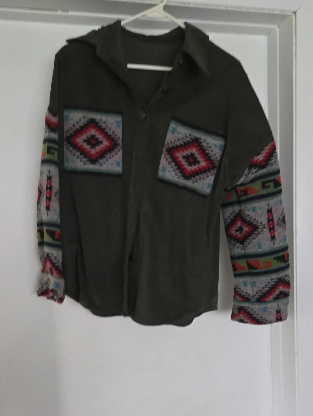 Green Aztec western corduroy button up